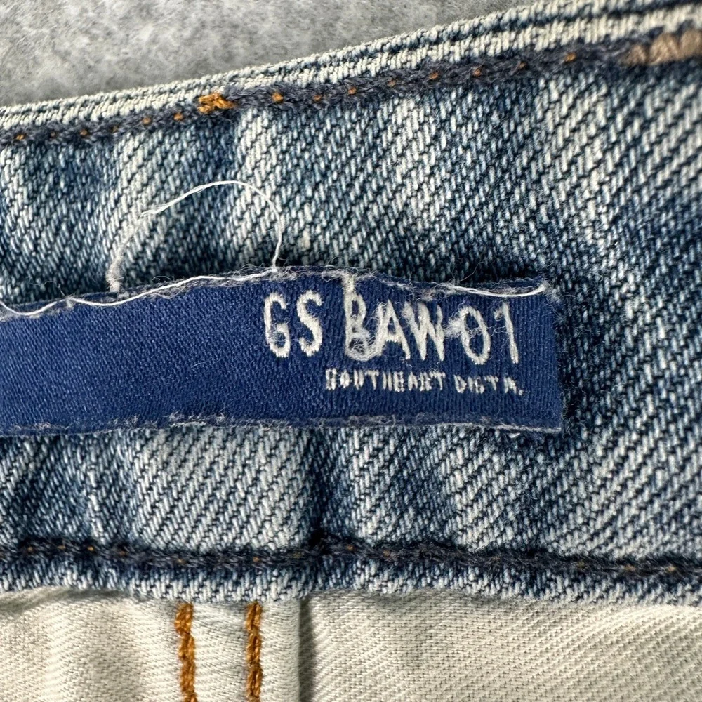 G-Star Raw Jeans Mens Blue GS BAW-01‎ Straight Leg Button Fly Distressed Denim